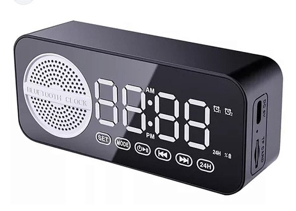 Caixa de som e relogio digital com despertador bluetooth/tf/radio recarregavel altomex ad-520