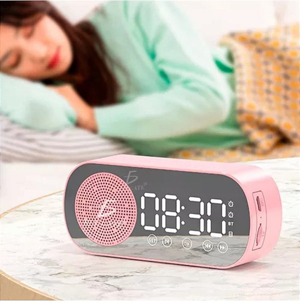 Caixa de som e relogio digital com despertador bluetooth/tf/radio recarregavel altomex ad-521