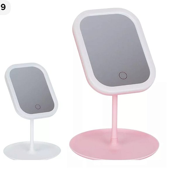 Espelho com led de mesa smart mirror touch qs-001 rosa