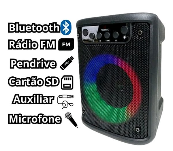 Caixa de som bluetooth/tf/fm radio/usb/aux/mic recarregavel  3'' kts-1350