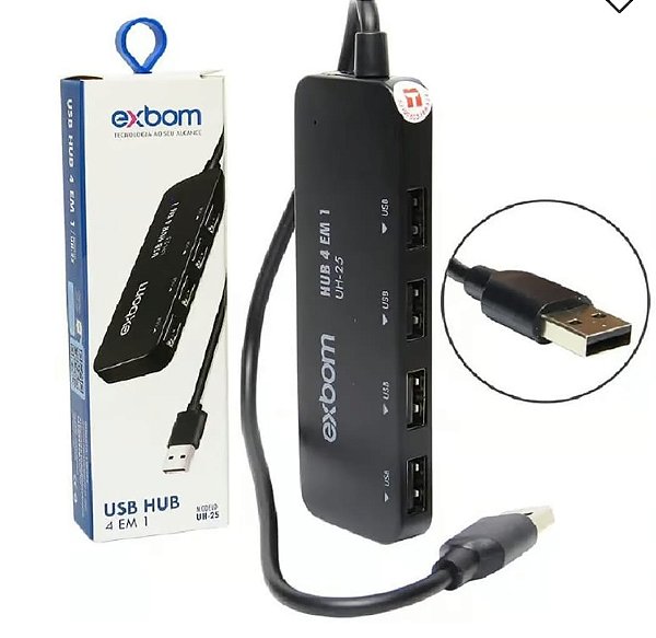 Hub extensor adaptador slim 4 em 1 usb exbom uh-25x