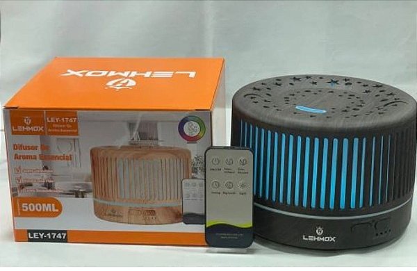 Umidificador aromatizador difusor de ar led base madeira lehmox ley-1747