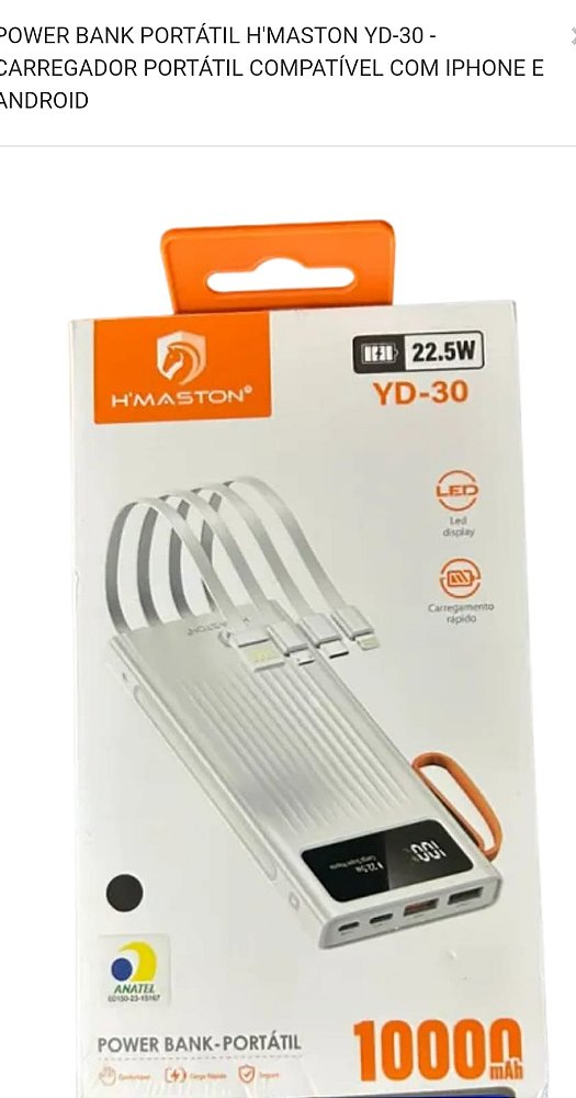 Bateria carregador portatil power bank 10000mah h'maston yd-30