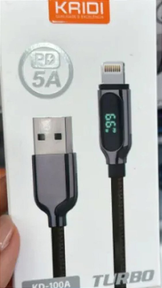 Cabo carregador turbo usb x ios 5a com visor digital kaidi kd-100a