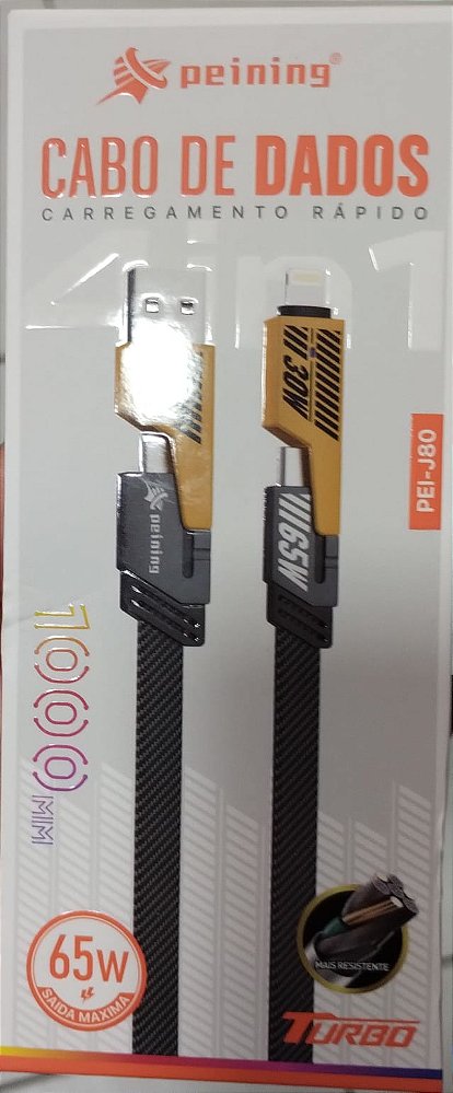 Cabo carregador dados turbo 65w usb x io/tipo c