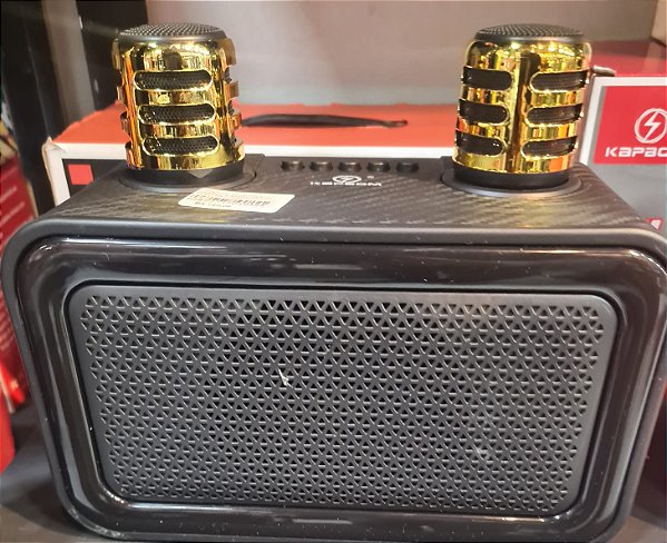 Caixa de som karaoke com 2 microfones recarregavel usb.tf.mic kapbom 30w ka-8292