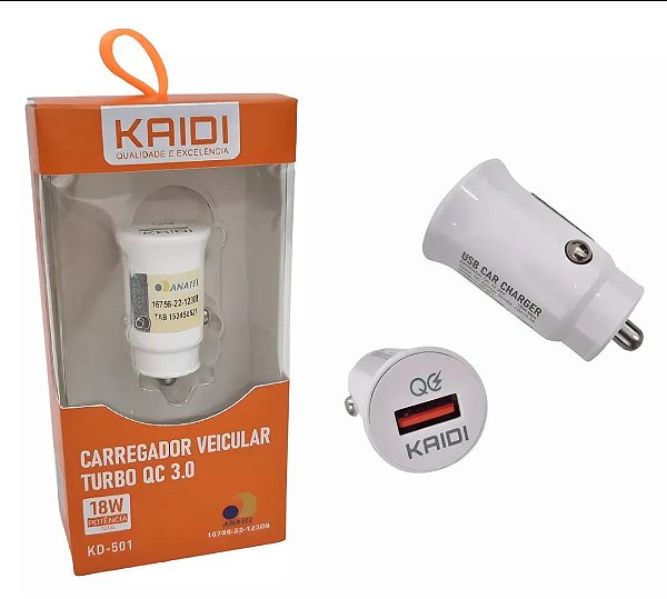 Carregador veicular 18w kaidi kd-501