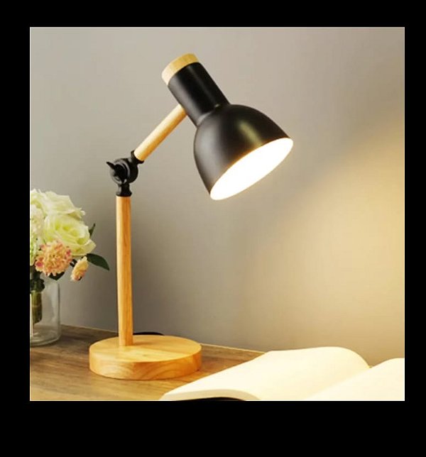 Luminaria de mesa flexivel le-5813 base madeira