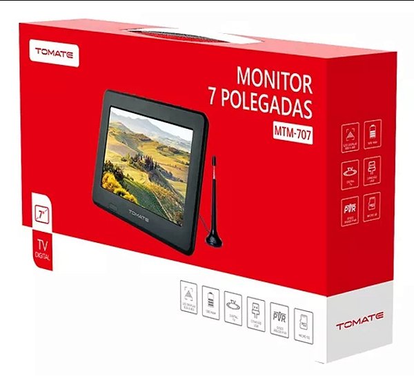 Tv digital portatil monitor 7 polegadas tomate mtm-707