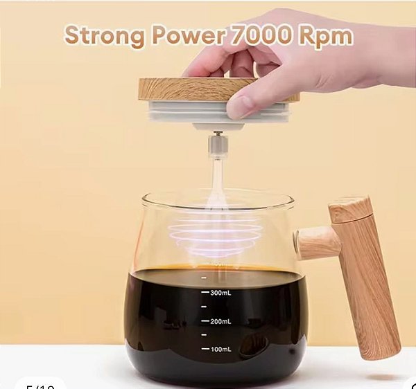 Caneca copo mistura eletrica tecarregavel vidro e madeira eletro el-1942