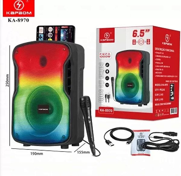 Caixa de som bluetooth/fm radio/usb com microfone recarregavel kapbom ka-8970