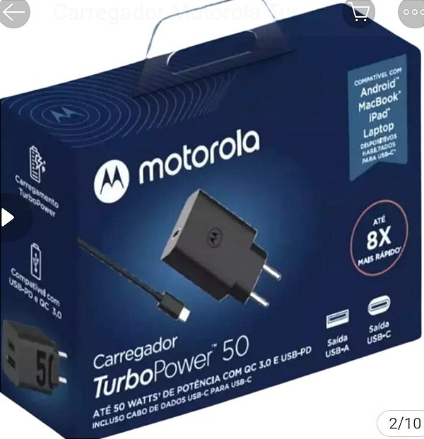 Carregador de celular motorola turbo 50 duo usbxtipo c