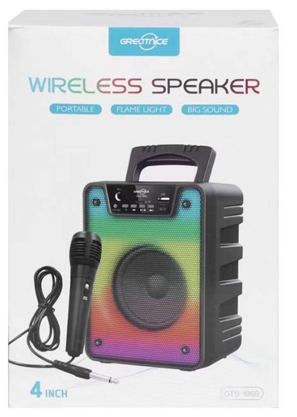 Caixa de som bluetooth/fm/tf/radio/usb/mic/aux recarregavel grecitnice gts-1868