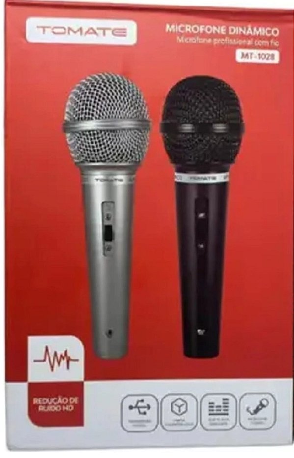 Kit de 2 microfones dinamicos com fio tomate mt-1028