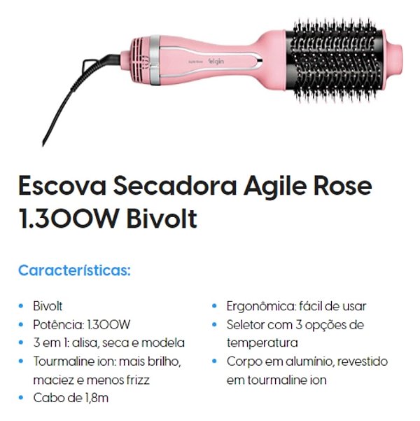 Escova secadora agile rose elgin 3 em 1