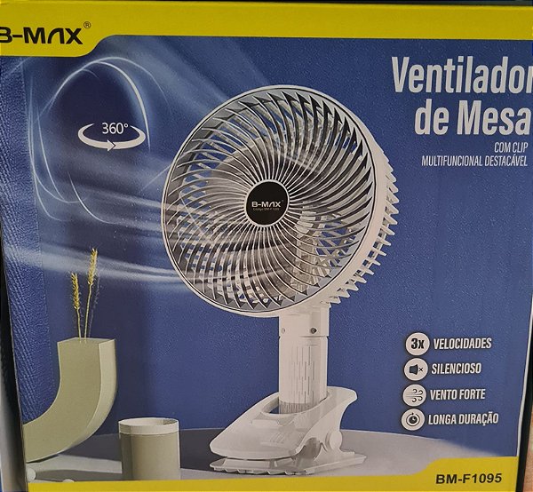 Ventilador de mesa recarregavel com clip b-max bm-f1095