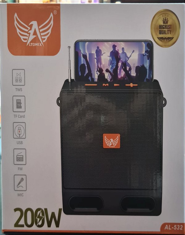 Caixa de som bluetooth/tf/fm radio/usb/micrecarregavel altomex al-532 200w