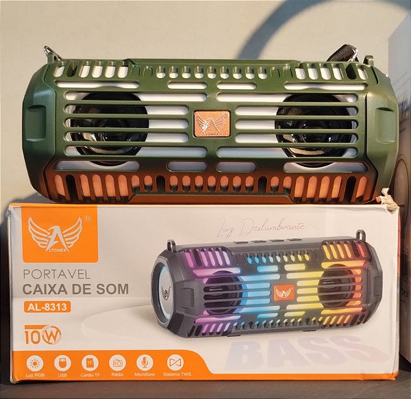 Caixa de som bluetooth/tf/fm radio/usb/aux recarregavel altomex al-8313