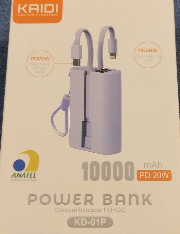 Bateria carregador portatil power bank 10000mah kaidi kd-01p