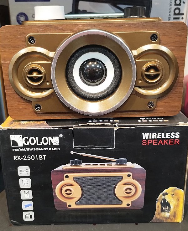 Caixa de som retro recarregavel am-fm-tf-usb-bluetooth golong rx-2503bt
