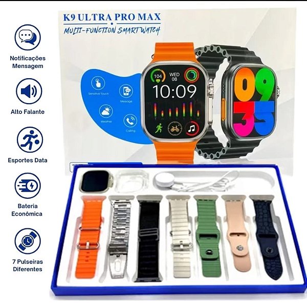 Relogio smartwacht digital khostar k9 ultra pro max 7 pulseiras