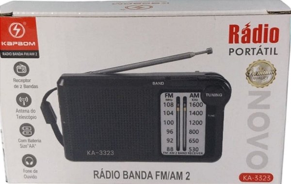 Caixa de som radio retro am-fm-p2 a pilha ou recarregavel kapbom ka-3323