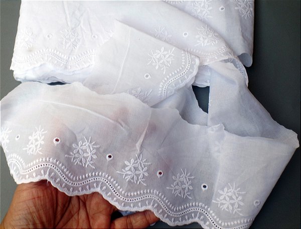 BA013 - 10,00cm x 10,00m | Bordado Inglês 100% Algodão Branco