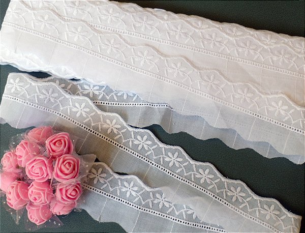 BA028 - 3,50cm x 10,00m | Bordado Inglês 100% Algodão Branco