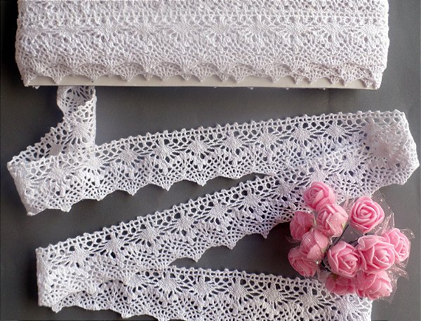 RA008 - 3,8cm x 10,00m | Renda Algodão - Branco
