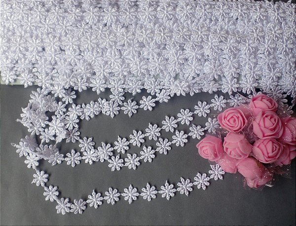 GP045 - 1,30cm x 13,70m | Renda Guipure 100% Poliéster Branco