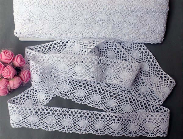 RA009 - 4,00cm x 10,00m | Renda Algodão - Branco