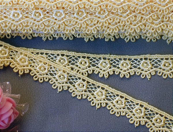 GP046 - 1,50cm x 13,70m | Renda Guipure 100% Poliéster Amarelo