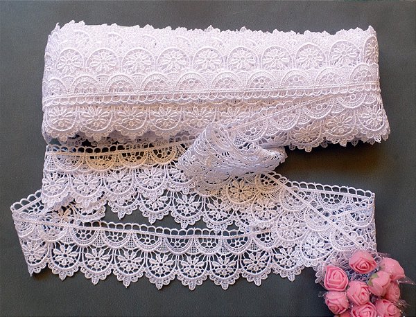 GP049 - 5,00cm x 13,70m | Renda Guipure 100% Poliéster Branco