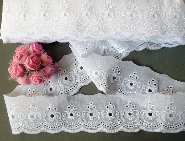 BA008 - 4,50cm x 13,70m | Bordado Inglês 100% Algodão Branco