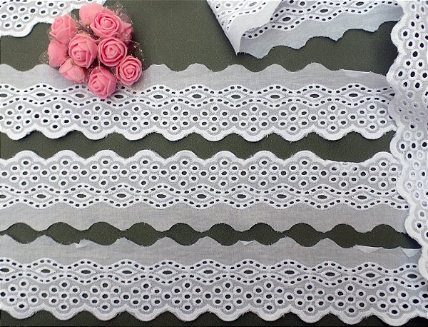 BA015 - 5,00cm x 13,70m | Bordado Inglês 100% Algodão Branco