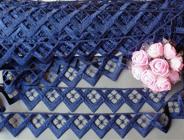 GP041 - 3,00cm x 13,70m | Renda Guipure 100% Poliéster Azul Marinho