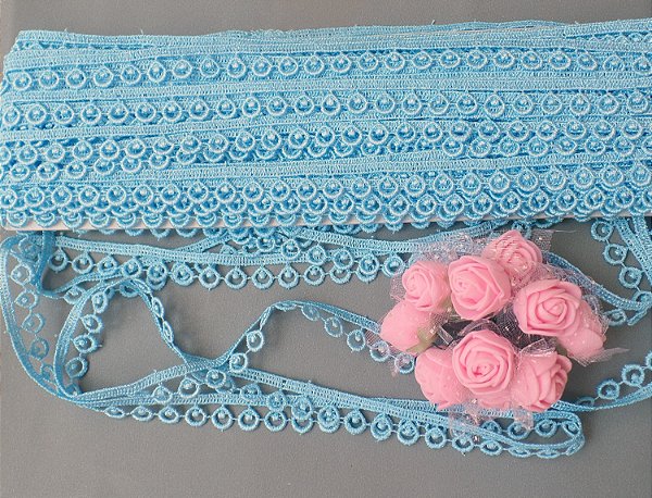 GP054 - 1,00cm x 13,70m | Renda Guipure 100% Poliéster Azul bb