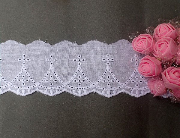 LC016 - 5,00cm x 13,70m | Bordado Inglês 100% Algodão Branco