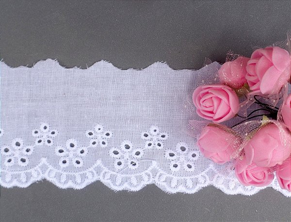 LC020 - 6,00cm x 13,70m | Bordado Inglês 100% Algodão Branco