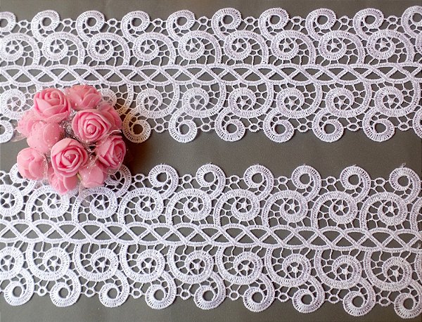 GP006 - 8,00cm x 13,70m | Renda Guipure 100% Poliéster Branca