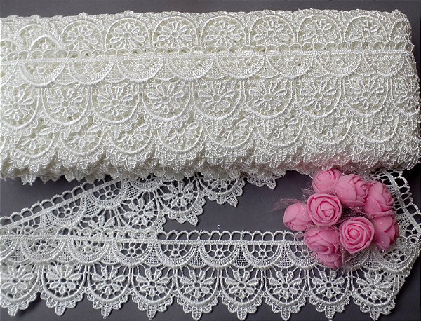 GP049 - 5,00cm x 13,70m | Renda Guipure 100% Poliéster Creme
