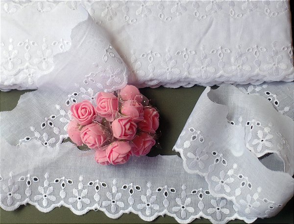 BA036 - 5,00cm x 10,00m | Bordado Inglês 100% Algodão Branco