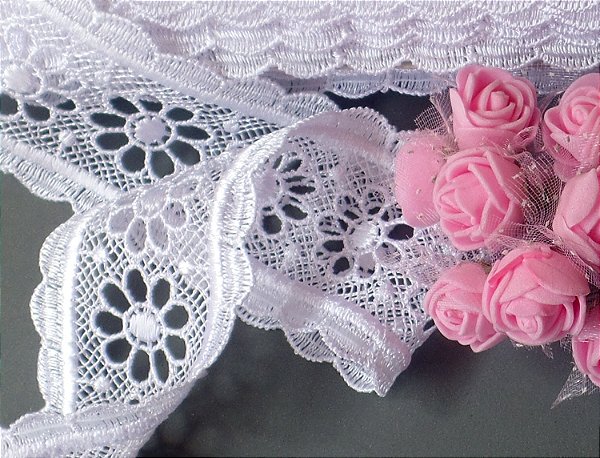 GP058 - 4,70cm x 10,00m | Renda Guipure Entremeio 100% Poliéster Branco