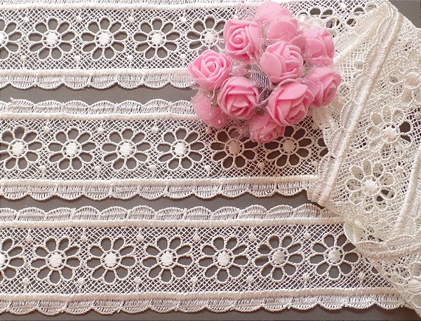 GP058 - 4,70cm x 10,00m | Renda Guipure Entremeio 100% Poliéster Marfim