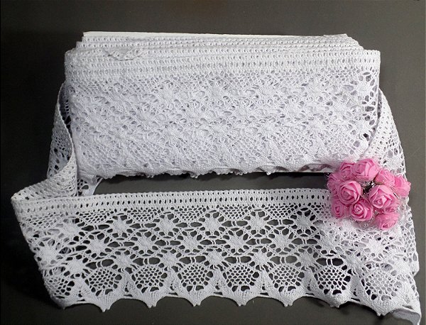 RA012 - 9,70cm x 10,00m | Renda Algodão - Branco