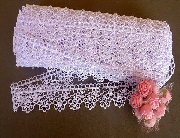 GP066 - 3,30cm x 13,70m | Renda Guipure 100% Poliéster Branco