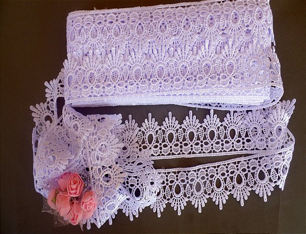 GP068 - 4,50cm x 13,70m | Renda Guipure 100% Poliéster Branco