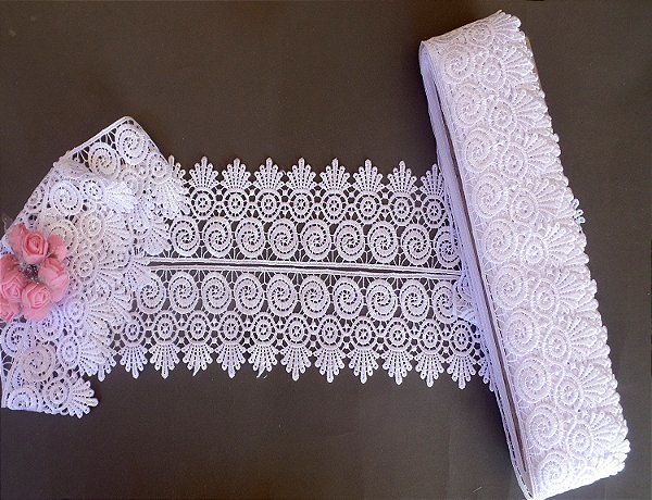 GP065 - 7,00cm x 13,70m | Renda Guipure 100% Poliéster Branco
