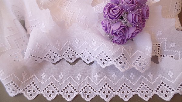 BA046 - 6,00cm x 10,00m | Bordado Inglês 100% Algodão Branco