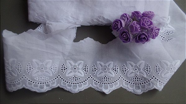 BA045 - 9,00cm x 10,00m | Bordado Inglês 100% Algodão Branco